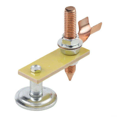 Hot Magnetic Welding Ground Clamp With Strong Magnet Head For Fast Setup On Flat Or Curved Metal Surfaces Quick Connect Earth Clip And Secure Metal Plate Support Tool For Heavy Duty Fabrication Jobs, close-up of magnetic clamp detail.