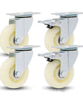 Pro Grade Heavy Duty Swivel Caster Wheels That Roll Hella Smooth For Couches Desks Cabinets And Rolling Carts 360 Silent Nylon Roller Steel Bracket Mount Pack Of Four view showing four nylon wheels with steel brackets.