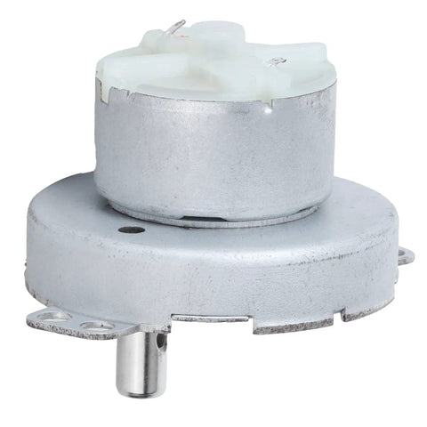 Hard Working 12 Volt Dc Gear Motor With Serious Torque And Low Power Draw Js 50T Micromotor showing silver metal body and mounting brackets.