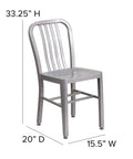 Gael Indoor Outdoor Modern Metal Dining Chairs Set of 2 For Restaurants and Homes with dimensions shown, sleek silver finish