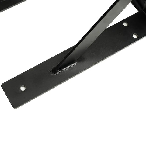 Close-up of Heavy Duty 14 Inch By 14 Inch Countertop Brackets That Mount To Walls Right Angle Shelf Supports, solid black iron