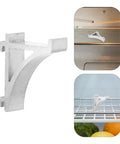 Refrigerator Shelf Clips Set of 8 Sturdy Aluminum Fridge Shelf Supports in use securing metal fridge shelf in silver finish