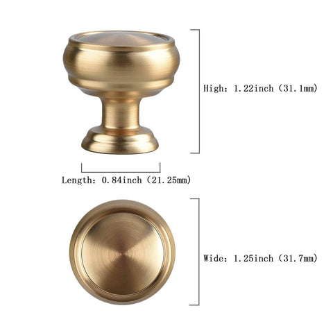 Champagne Bronze Cabinet Knobs Set Of 10 For Kitchen And Furniture, One And A Quarter Inch Single Hole Zinc Alloy Knobs dimensions view