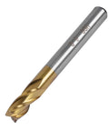 Carbide end mill bit, close-up view, titanium-coated, 4-flute, 1/4 in shank