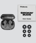 Smokin Buds Wireless Earbuds With Bluetooth Headphones Noise Isolating Fit Up To 20 Hours Battery IPX4 Sweat And Water Resistant Built In Microphone For iPhone And Android True Black with multiple ear tips and user guide