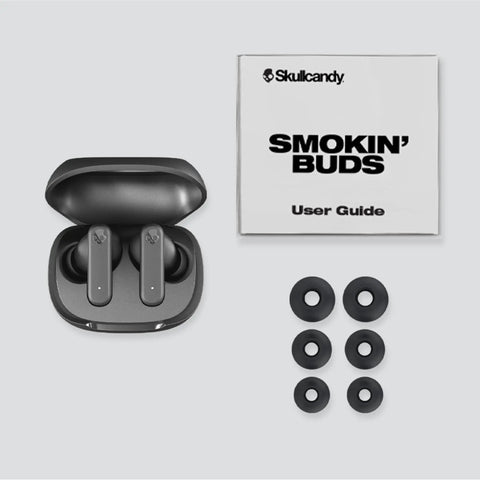 Smokin Buds Wireless Earbuds With Bluetooth Headphones Noise Isolating Fit Up To 20 Hours Battery IPX4 Sweat And Water Resistant Built In Microphone For iPhone And Android True Black with multiple ear tips and user guide