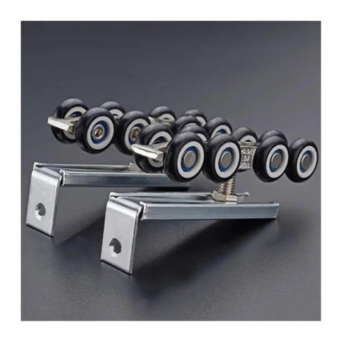 One Set Cold Rolled Steel Sliding Wardrobe Door Hardware Kit With Wheel Rollers And Eight Clothes Hangers For Smooth Track Operation