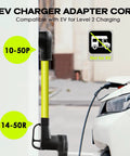 Rock Solid 50 Amp Ev Charger Adapter Cord Converts Nema 10 50P Male To 14 50R Female Outlet For Level 2 Electric Vehicle Charging, showcased with a yellow cord.
