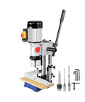 Beefy Benchtop Mortiser With Slick All Copper Motor And Sturdy Steel Arm for precise cuts in wood, includes tenon cutter set.
