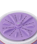 Close-up of the purple lid of the Portable Mini Washing Machine USB Powered Compact Clothes Washer Adjustable Timer for Delicates.