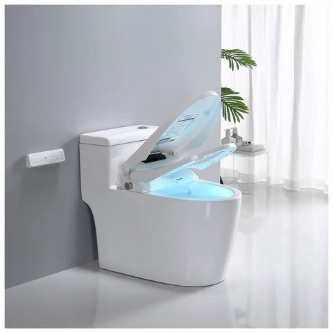 Next Level Smart Toilet Cover Featuring Heated Bidet Spray And Auto Open Close Lid Wireless Remote bathroom essential with open lid.