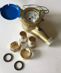1 Inch NTEP IP68 NSF61 Non Lead Potable Water Meter With Pulse Output And Couplings Inline Horizontal Mount Gallons Readout For Accurate Home Or Industrial Water Tracking brass meter with couplings and gaskets