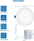 12 Pack 4 Inch Canless LED Recessed Lights Ultra Thin Dimmable Downlights 5000K Daylight With Junction Box features