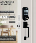 Keyless Entry Door Lock With Handle And Smart Deadbolt, Keypad Front Door Lock Set showcasing anti-peeking password feature in use.