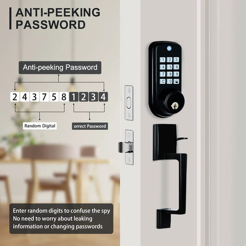 Keyless Entry Door Lock With Handle And Smart Deadbolt, Keypad Front Door Lock Set showcasing anti-peeking password feature in use.