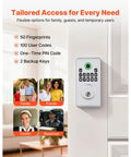 Hassle Free Fingerprint Door Lock With Silver Biometric Deadbolt And Auto Locking For Rapid Keyless Entry showing access options.