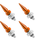 Spike Shape Anti Theft License Plate Screws Kit, 4 Pack, Aluminum Decorative Bolts and Fasteners, Orange Finish