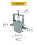 Patio Door Wheel Kit With One Inch White Nylon Wheel For Screen Doors, Steel Frame, Dimension Details, Rust Resistant Build
