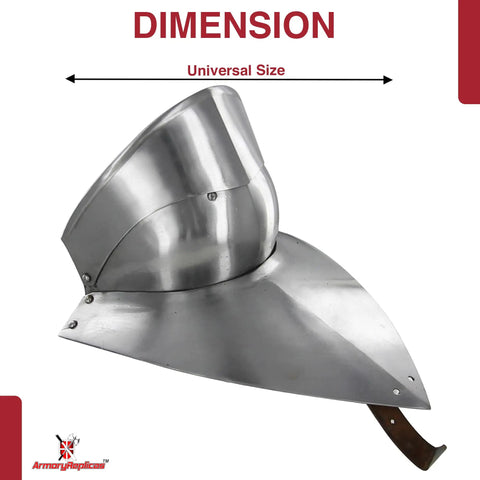Bevor Armor In 16 Gauge Steel With Polished Finish For Full Face And Neck Protection shown in universal size