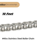 40SS Stainless Steel Roller Chain, 10 Feet With Connecting Links, 240 Links, Beefy Chain Built For Tough Jobs, Heat Treated