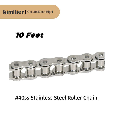 40SS Stainless Steel Roller Chain, 10 Feet With Connecting Links, 240 Links, Beefy Chain Built For Tough Jobs, Heat Treated
