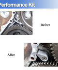Dodge Cummins 12V 5.9L Dowel Pin Repair Kit With Retainer For 1989 1998 Diesel Engines Stops Dowel Pin Backout And Timing Cover Damage Quick Install Real Engine Protection Keeps Your Ride Running Strong, before and after timing gear close-up