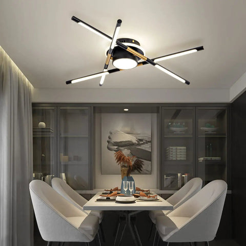 Dining room with Dope Ten Head Modern LED Ceiling Light With Recessed Mount 4000K Warm White Black And Gold Finish Mega 42.5 Inch Diameter