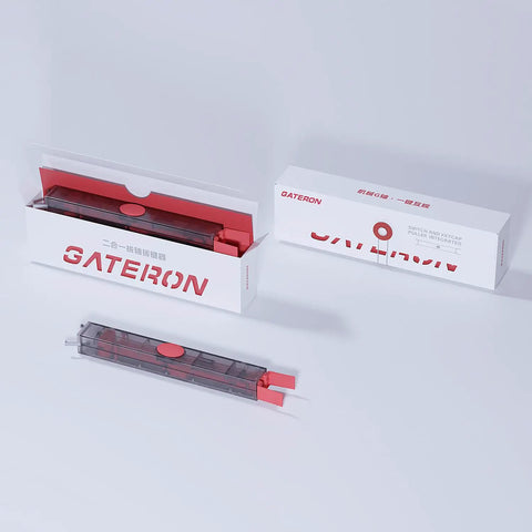 Two In One DIY Keyboard Tool With Switch Puller And Keycap Puller In Red For Easy Switch Removal And Keycap Lifting Rectangular Design With PC Housing, packaged