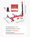 6T Auto Body Frame Puller Straightener With 3T Airbag Jack And 6000 PSI Hydraulic Foot Pump Includes 16 Tools, dimensions shown