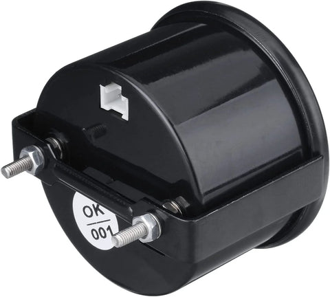 Black 52mm oil pressure gauge housing with dual mounting bolts and white sensor connector