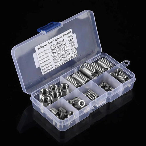 Self Tapping Threaded Inserts Kit For Metal And Stainless Steel 58 Piece Diy Tool Set For Tight, Durable Screw Reinforcement And Easy Install Beef Up Grip And Stability For Long Lasting Repairs With Stainless Steel Build And Quick, Clean Install, 58-piece kit in storage box