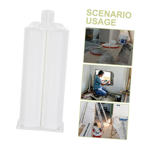 Dual Component AB Glue Cartridge With Piston For Epoxy Gun Adhesive Dispenser Tubes Plastic Dual Glue Tube For Pro Shop And DIY Use High Volume Reliable Flow For Large Batch Dispensing With Mixer Continuous white dual glue cartridge with piston, front view