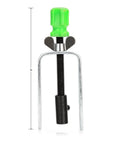 Steering Wheel Lock Plate Remover Tool With Reversible Adapter For 9/16-18 And M14-1.5 Threads, green handle, steel build.