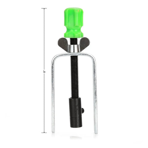 Steering Wheel Lock Plate Remover Tool With Reversible Adapter For 9/16-18 And M14-1.5 Threads, green handle, steel build.