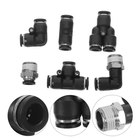 Push To Connect Pneumatic Air Hose Fittings Kit With 8Mm Tube OD To Three Eighths Inch Npt Thread Male Elbow And Straight Quick Connects For Industrial Machinery And Lab Use, black fittings