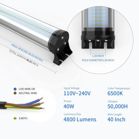 40W IP66 Explosion Proof LED Machine Light For CNC And Industrial Work Tubes with wiring and measurements shown