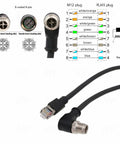 M12 X Coded Ethernet Cable For Cognex In Sight And DataMan Vision Systems 2 Meter High Flex CAT6A RJ45 To 8 Pin Male Connector
