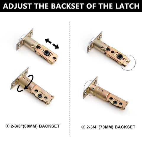 Adjusting the backset of the latch for Double Door Lock Set With Handle And Dummy, Satin Nickel Finish, Single Cylinder Deadbolt.