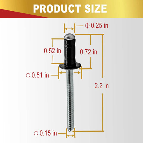 Heavy Duty Fuel Tank Door Rivet 10 Pack Gas Cap Screw Fastener Clips For Toyota dimensions detailed with size measurements.