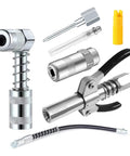 Heavy Duty Copper Grease Gun Accessory Kit with High Pressure up to 10,000 PSI including double handle coupler, 90-degree adapter.