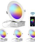 Four Pack 6 Inch LED WiFi Recessed Lighting Downlights 12W 1200 Lumen Dimmable With Junction Box and Smart Control