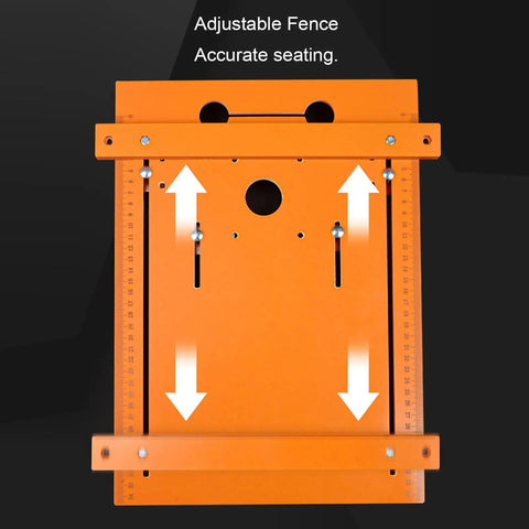 Rock Solid Circular Saw Base Plate Featuring Dead On Accurate Scale Markings For Smooth Router Table Insert And Clean Woodworking Cut Setup With Killer Mounting Hardware, showing adjustable fence and mounting hardware.