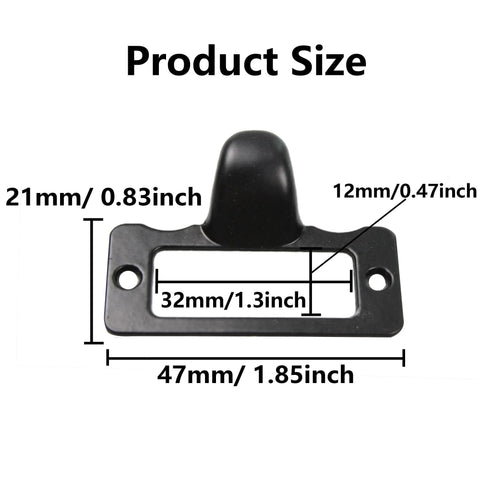 Product size diagram of 30 Pack Label Tag Holder Pull Handles In Black Zinc Alloy Drawer Pulls For Cabinets Cupboards Shelves Dressers.