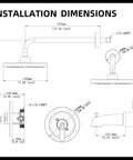 Diagram showing installation dimensions for Black Dual Function Shower Faucet Set with 8 Inch Rain Shower Head and Tub Spout