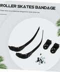 Two Pack Roller Skate Straps With Buckle And Screws For Inline Skates Durable Energy Belts, shown in black with installation parts