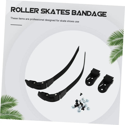 Two Pack Roller Skate Straps With Buckle And Screws For Inline Skates Durable Energy Belts, shown in black with installation parts