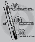Black 7 Can Golf Bag Beer Cooler That Discreetly Stores Up To 7 Cans And Keeps Your Round Fresh On The Course With Room For Standard Tall Boy And Seltzer Cans In Most Golf Bags with dimensions and features labeled in black.
