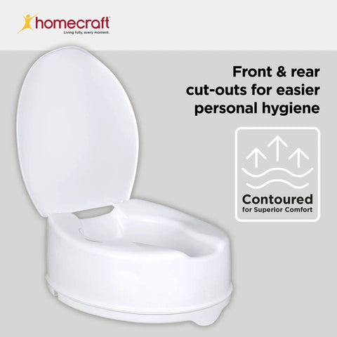 Savanah Raised Toilet Seat With Lid 6 Inch Lift For Seniors And Mobility Help No Tool Required, shown with lid open.
