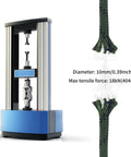 Testing machine measuring the tensile strength of rugged 10 millimeter climbing rope with two steel hooks for outdoor rescue and rappelling