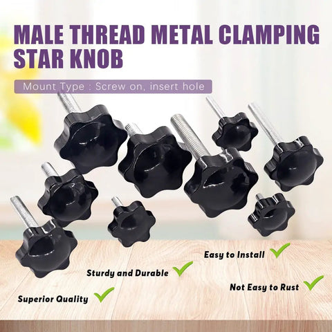 Premium M6 Hex Star Thumb Screw Assortment Kit delivers eight smooth lengths of black metal star knobs for easy installation.